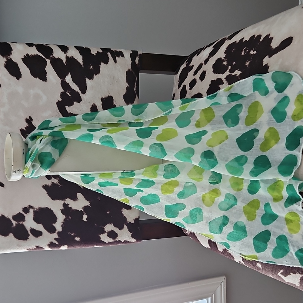 White  Scarf with Light Green Hearts
